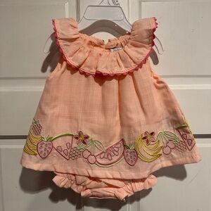 Flapdoodles Peach Embroidered Kids Dress Set